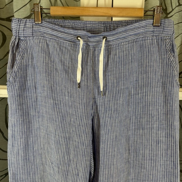 LL Bean Favorite Fit 12 Blue White Stripe Linen Lagenlook Elas Waistband Pants - Picture 2 of 8